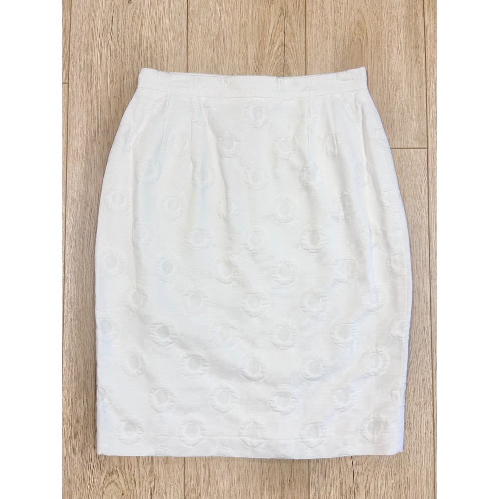 Vintage Diana High Class Ladies Wear White Textured Circle Jacquard Pencil Skirt